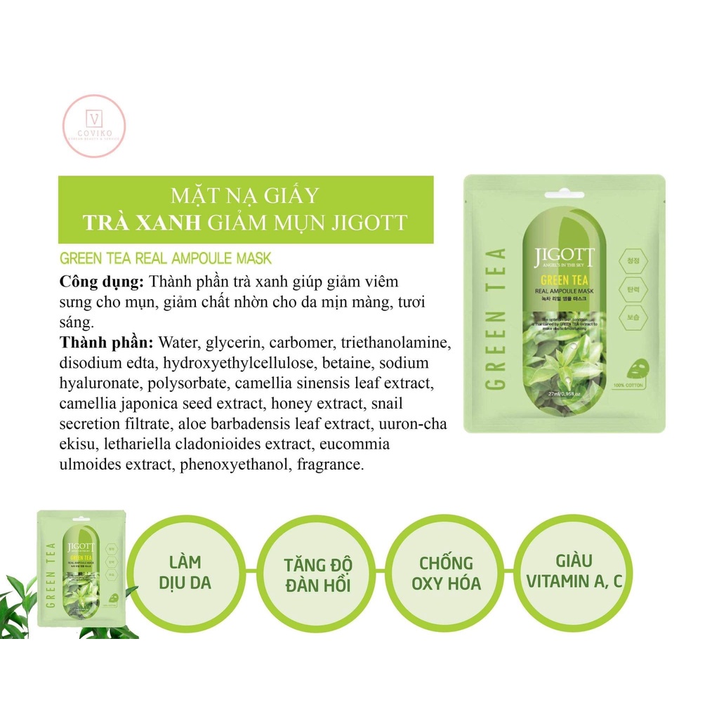 Mặt Nạ Giảm Mụn, Sạch Sâu, Cấp Ẩm JIGOTT Real Ampoule Mask 27ml