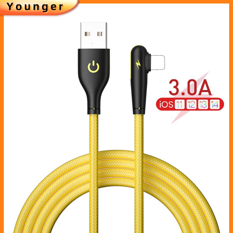 Cáp Sạc Nhanh 3A 90 Độ Dài 1M Cho Iphone 12 Pro Max 11 Pro Max 6 7 8 Plus ip x Xs Max