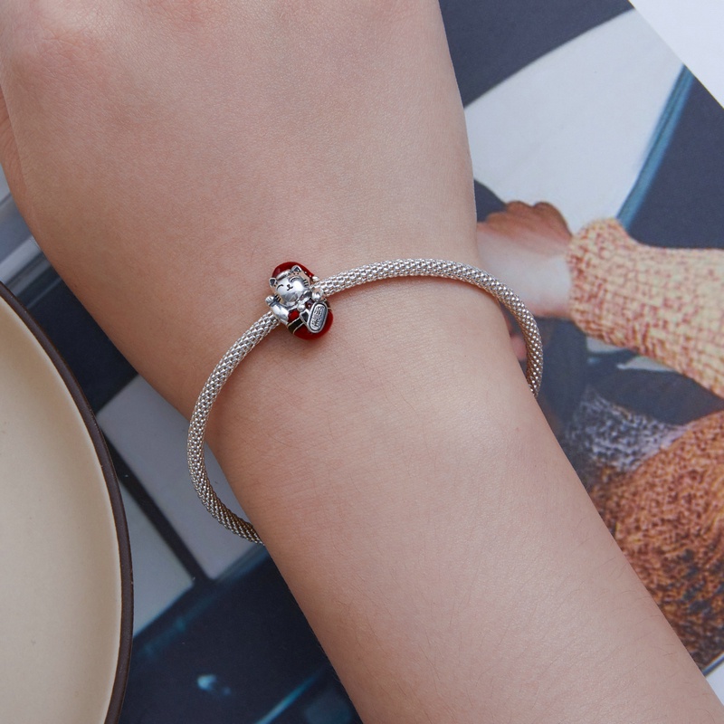 BAMOER Mặt Vòng cổ Bạc 925 Hình Ông Già Noel / Người Tuyết / Chó Mèo May Mắn Thời Trang DIY