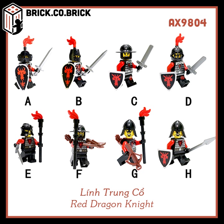 Xếp Hình Sáng Tạo Nhân Vật Lính Chiến Tranh Hiệp Sĩ Rồng Đỏ Red Dragon Knight Đồ Chơi Thể Loại Trung Cổ AX9804