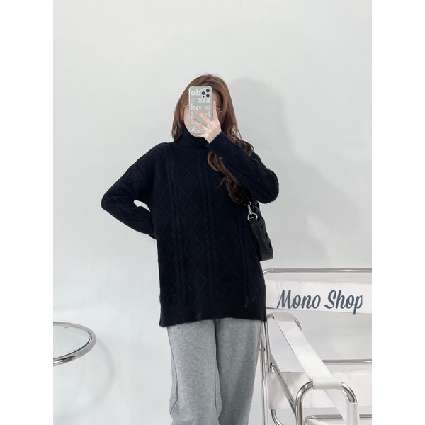 Áo len cổ lọ dài tay dáng dài lượn xoắn Ảnh thật/ sẵn