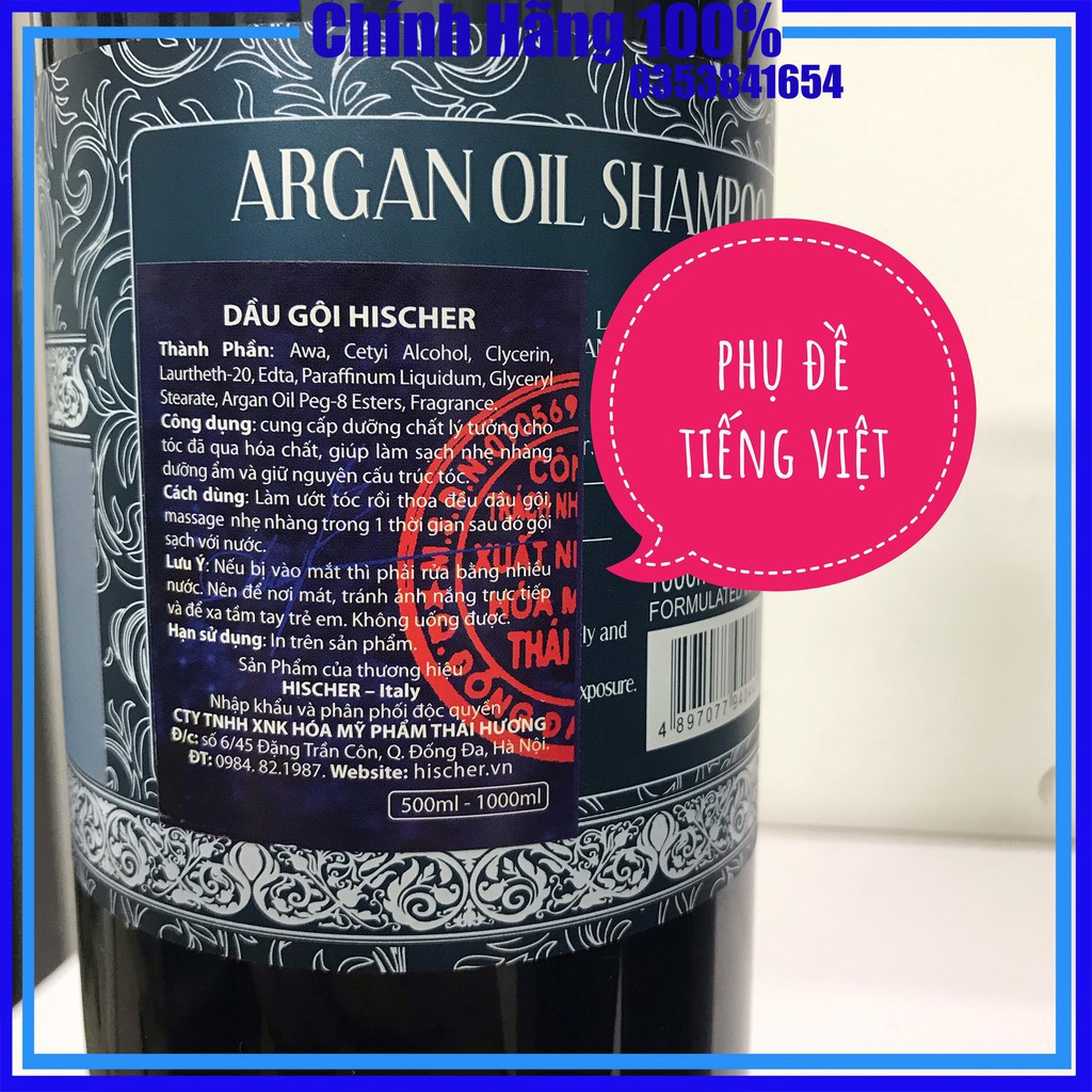 Dầu gội đầu hischer argan oil dầu cặp phục hồi siêu mượt dầu gội thiên nhiên hischer 1000ml, Mỹ phẩm tóc yến nhi DG12