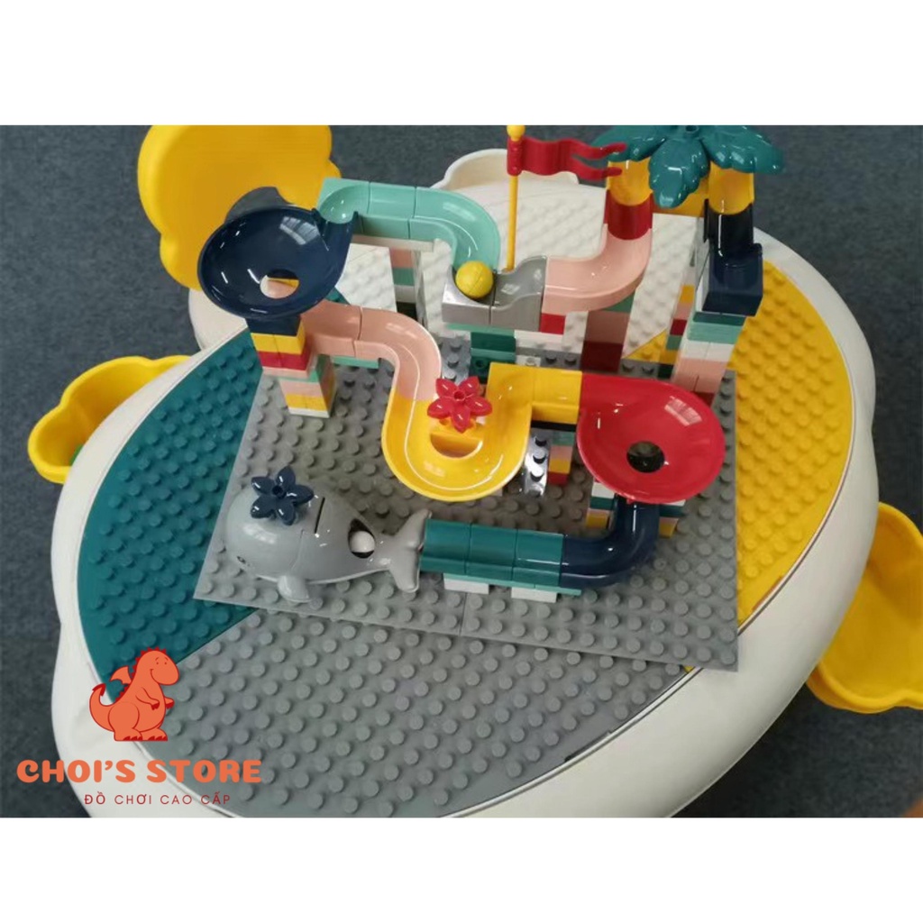 (Tặng lego) Bàn lego, bàn học đa năng kèm ghế, mặt hạt to + nhỏ tương thích lego duplo, lego classic Choi Store 42