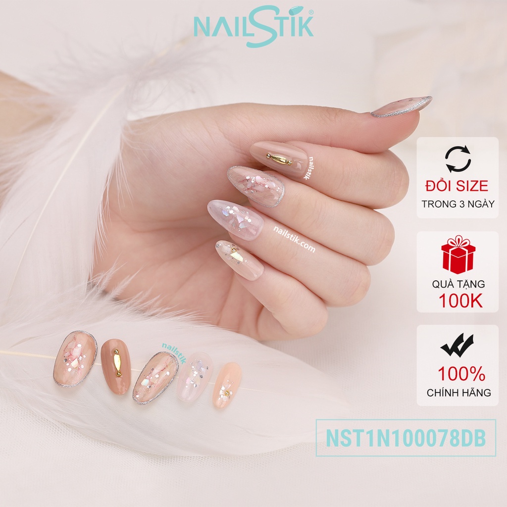 Móng úp thiết kế by NAILSTIK, màu nâu, nude, form móng bầu, ngắn/dài, 078