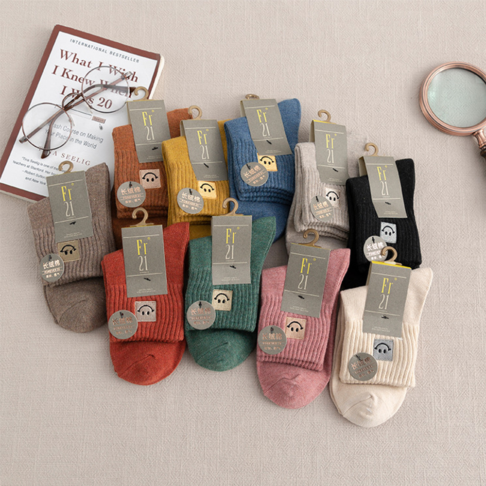 Vớ Cotton Giữ Ấm Họa Tiết Mặt Cười Dễ Thương Cho Nữ