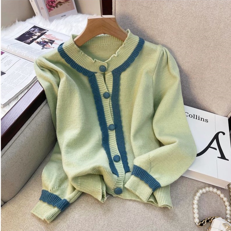 Áo khoác cardigan Pure Cube dệt kim màu sắc tương phản phong cách Hàn Quốc thời trang thu đông cho nữ