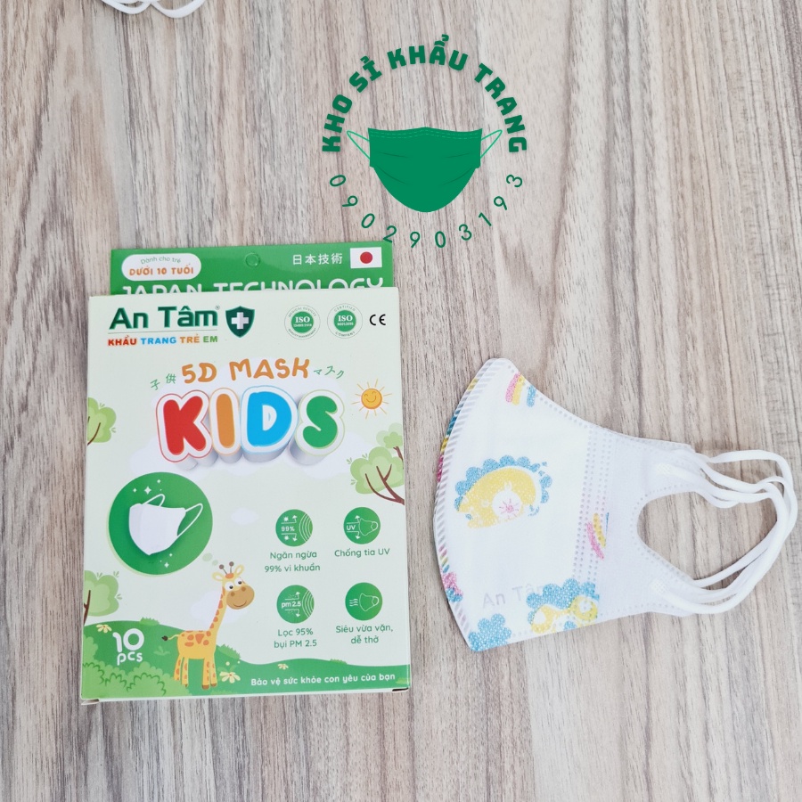 Khẩu trang 5D kids An Tâm dành cho bé 3- 8 tuổi hộp 10 cái