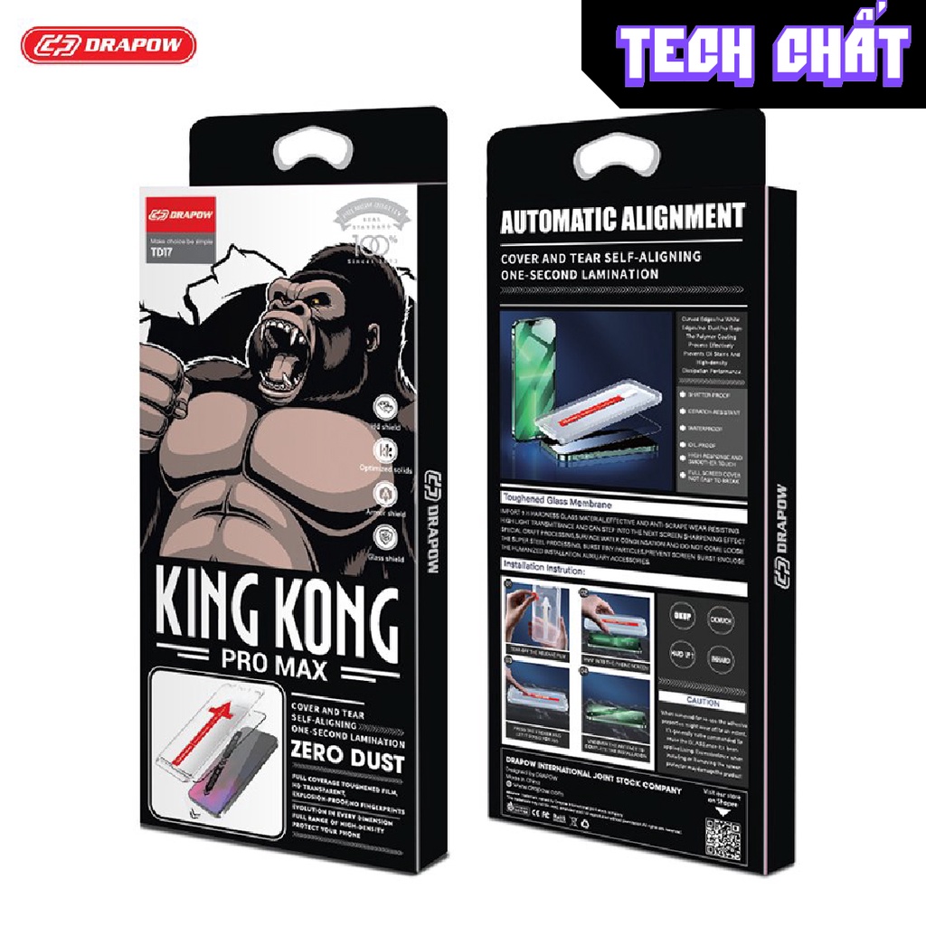 Kính cường lực KingKong Drapow Pro Max tự lấy bụi DánCựcDễ TrùmCuối KínhCườngLực cho iphone x xr xs 11 12 13 14 plus