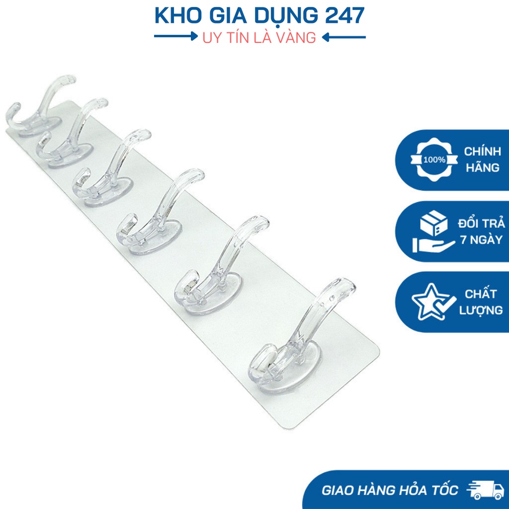 Miếng Dán 6 Móc Treo Đồ Dán Tường Siêu Dính Chịu Lực Đa Năng Trong Suốt