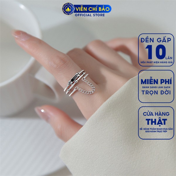 Nhẫn bạc nữ xích đá đen chất liệu bạc Thái 925 thời trang phụ kiện trang sức nữ Viễn Chí Bảo N000489