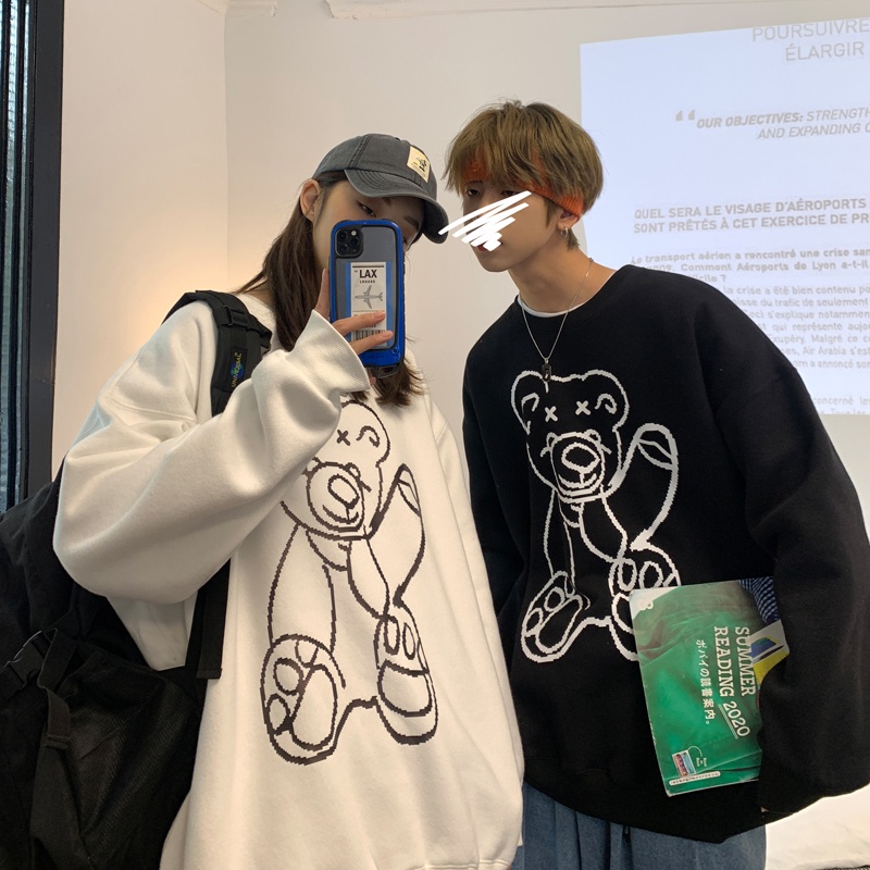 Áo Sweater Cổ Tròn In Hình Gấu Dễ Thương Thời Trang Cho Cặp Đôi Size M-5XL