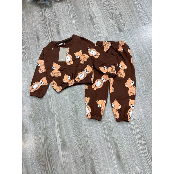 BỘ NỈ BÔNG NÂU IN GẤU CHO BÉ TRAI VÀ BÉ GÁI (9-25KG)