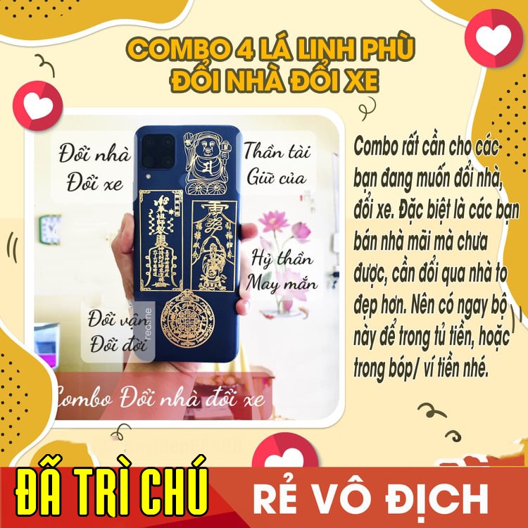 SET 4 miếng dán điện thoại, linh phù ĐỔI NHÀ ĐỔI XE, miếng dán điện thoại tài lộc, phong thuỷ ý nghĩa