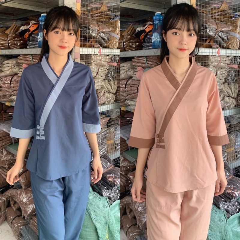 Đồ Lam Đi Chùa Tim 3Nút Đồ Bộ Nữ Quần Áo Nữ - Lam, Size 1 - 45Kí Trở Lại