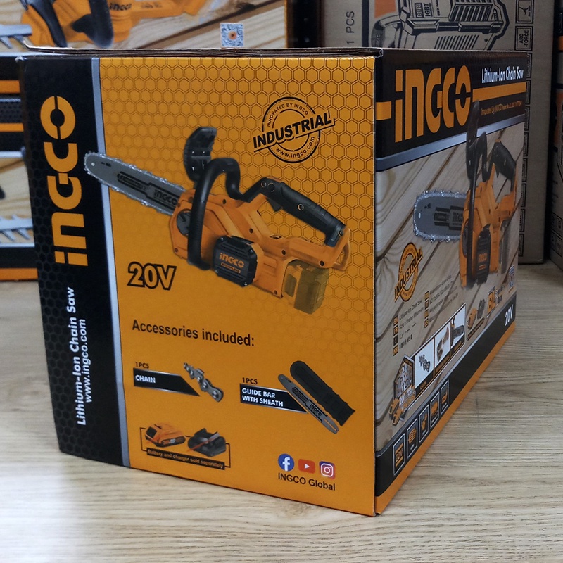 Máy cưa xích dùng pin Lithium ion không chổi than INGCO CGSLI20128 industrial kèm bộ xích (không kèm pin và sạc)