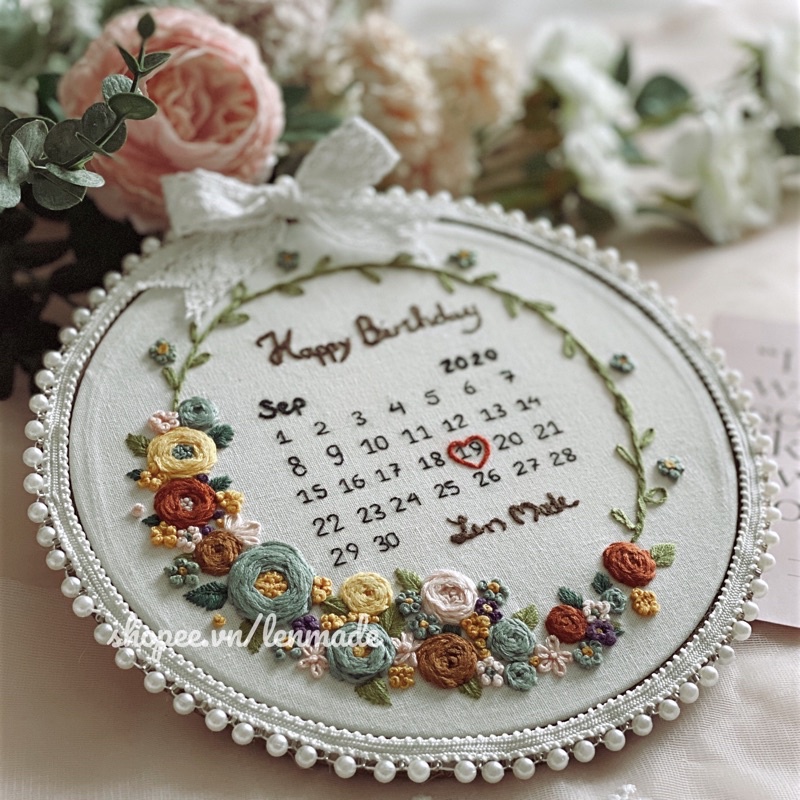 DIY bộ KIT tập thêu tay chúc mừng SINH NHẬT quà tặng handmade tự làm vải decor nhà phòng trang trí embroidery lenmade