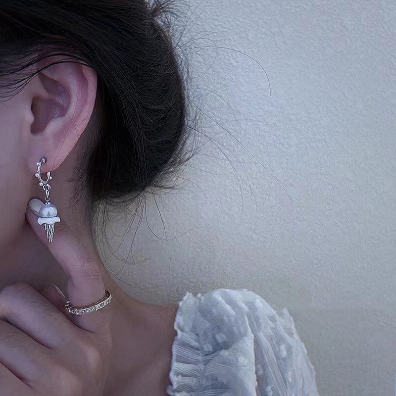 Bông Tai Mạ Bạc 925 Hình Que Kem Đính Ngọc Trai Giả Dễ Thương