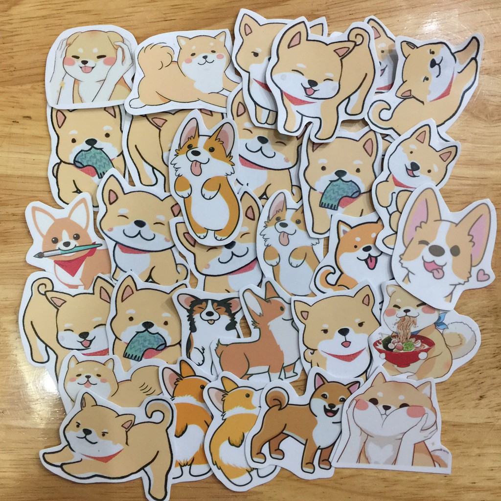 sticker hình chó Shiba Inu Nhật Bản cute set 30 sticker hình dán chó Shiba Inu Nhật Bản