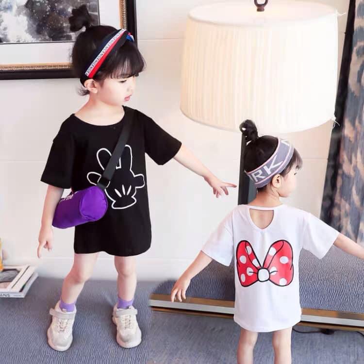 |FAMARAL1 giảm 10k cho đơn 50k|Váy bé gái cotton dáng xuông nơ Mickey XHN540