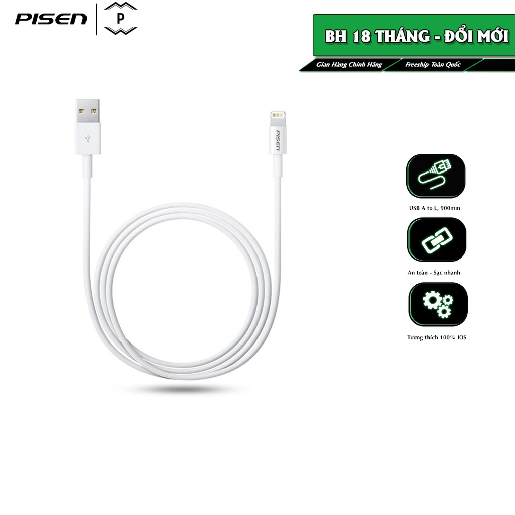 Cáp sạc Pisen 800mm cho điện thoại táo - Hàng chính hãng