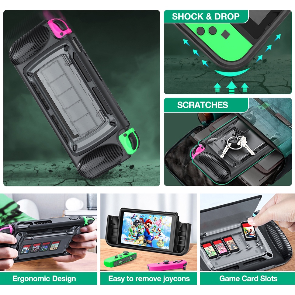 Protective Cover For Nintendo Switch Case Shell Console Anti-fall Shockproof Protective Case with 7 Game Cards Storage Slots