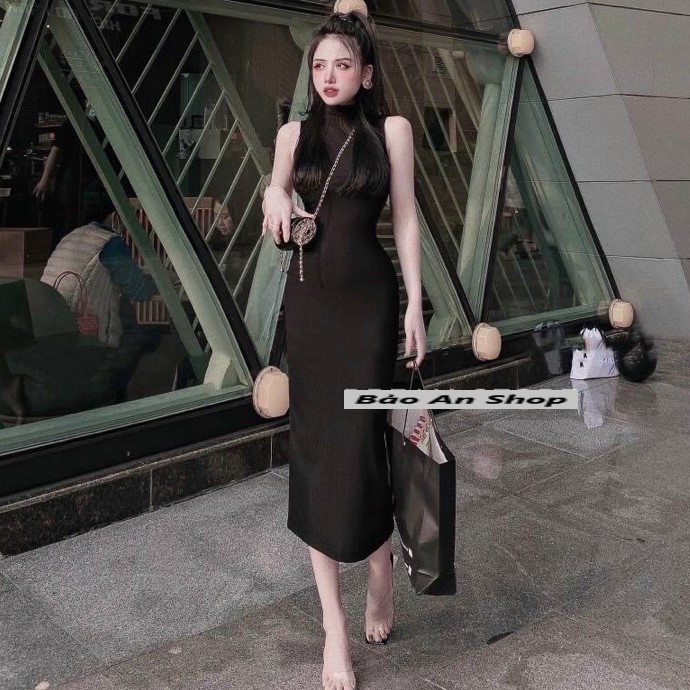 Đầm body chất cổ cao 3 phân