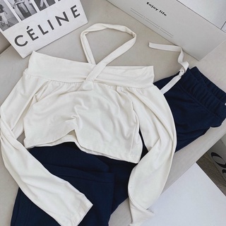 💚 SET ÁO TRẮNG CỘT CỔ YẾM + QUẦN SUÔNG 💚