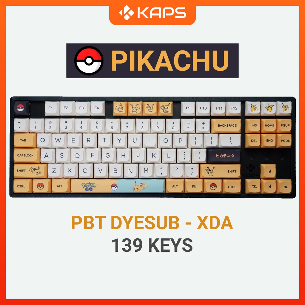 Keycap  Pikachu Anh, song ngữ Nhật PBT profile XDA in dyesub 139 nút cho bàn phím cơ layout 108/104/98/87/84/75/68/64/61