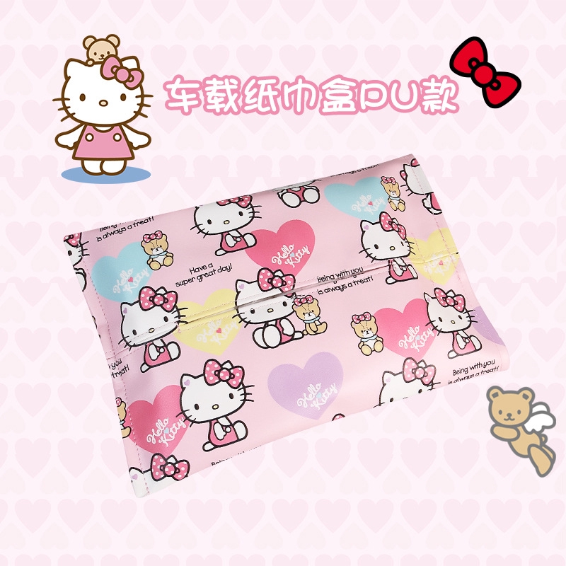 Hộp Đựng Khăn Giấy Bằng Da Pu Hình Hello Kitty Treo Xe Hơi Giá Đỡ