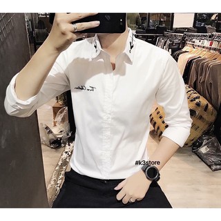 ÁO SƠ MI LỤA NAM THỜI TRANG HỌA TIẾT MŨI TÊN BASIC ĐEN/ TRẮNG - VẢI ĐẸP