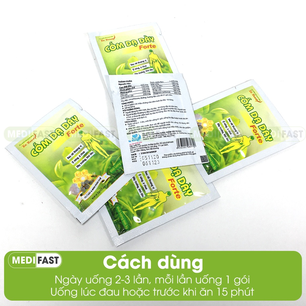 Cốm dạ dày Forte - Hộp 20 gói - hỗ trợ giảm đau dạ dày, trào ngược, trung hòa dịch vị từ chè dây, nghệ đen và thảo dược