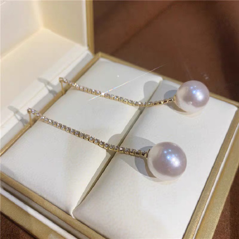 Khuyên tai dây đá hạt ngọc trai nhân tạo KT112