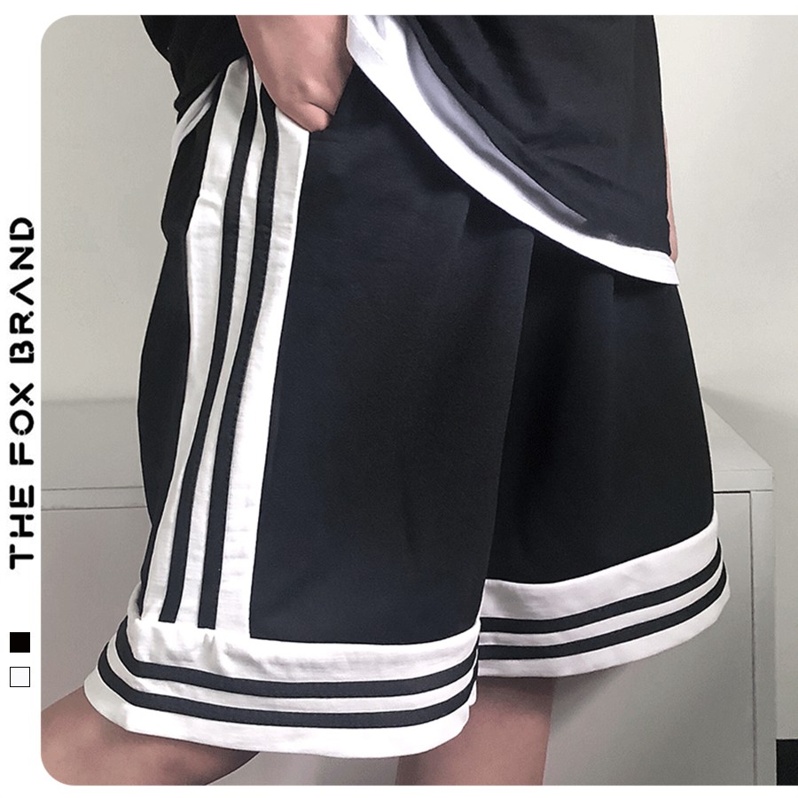 Quần Short thể thao nam nữ Unisex Form rộng phong cách Ulzzang THE FOX phối sọc