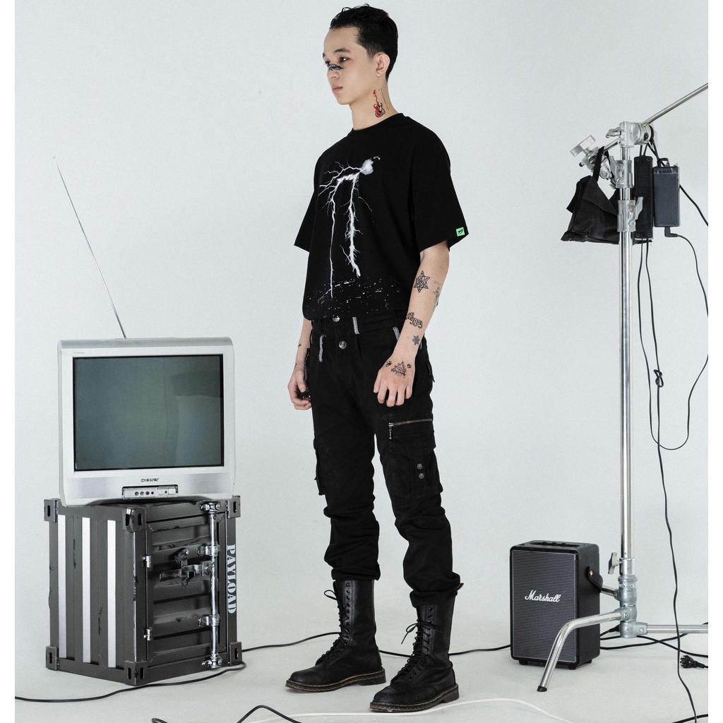 Áo thun nam Perfext Thunder UV 100% Cotton 2 Chiều, Áo Phông Nam Nữ Tay Lỡ Cổ Tròn Họa Tiết