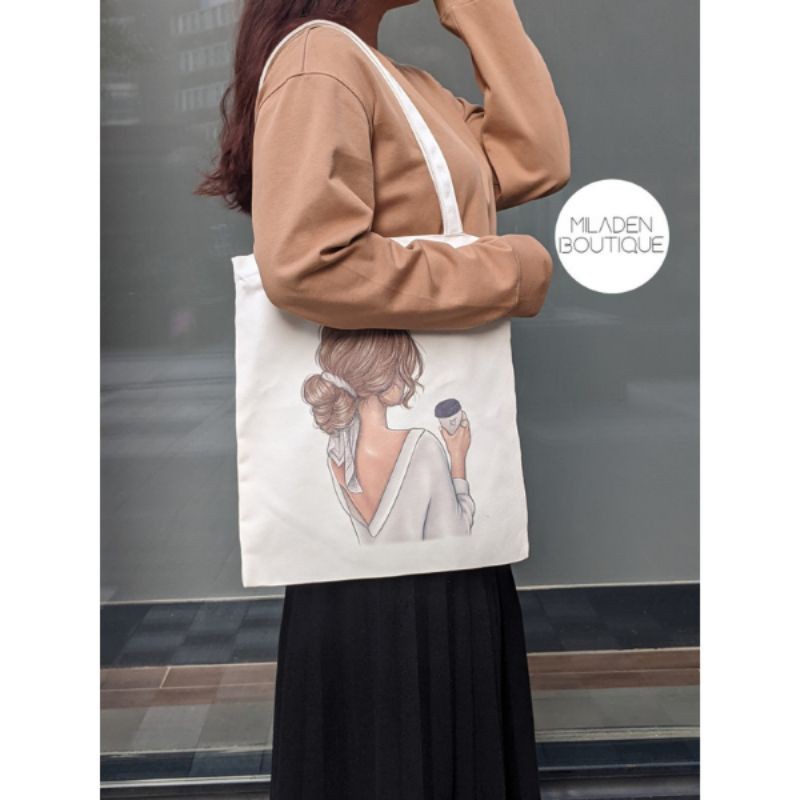 Túi Vải, Túi Tote Canvas Cao Cấp Girl Coffee Miladen