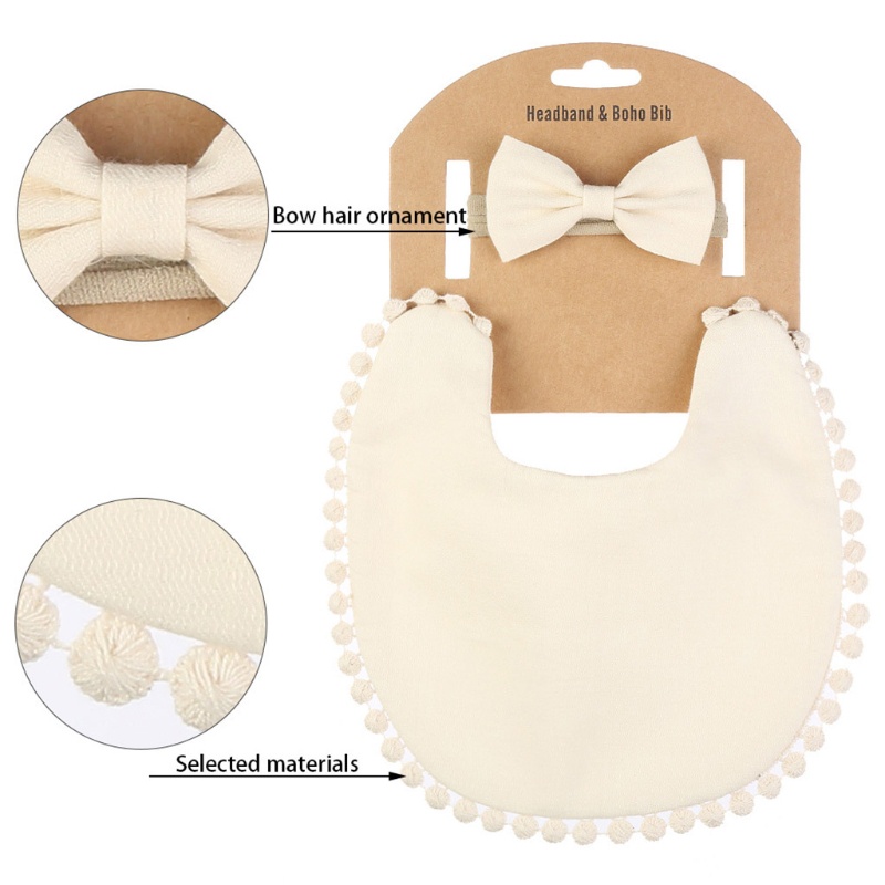 Bộ 2 Yếm Ăn Cotton Màu Trơn Đính Nơ Tam Giác Xinh Xắn