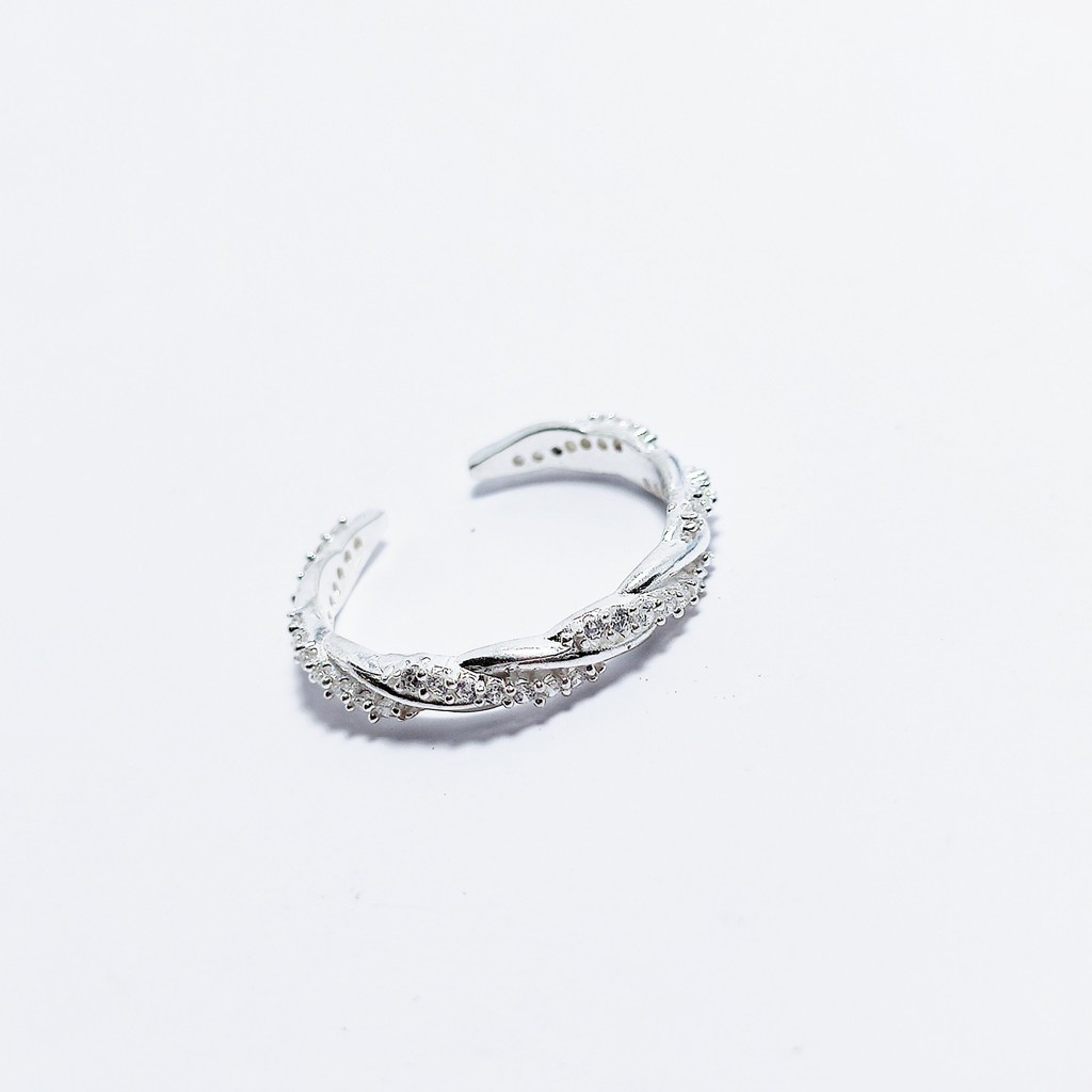 Nhẫn bạc nữ Nhẫn kiểu vặn thừng đính đá dạng hở free size