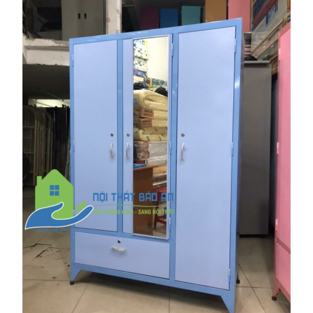 Tủ sắt quần áo 3 cửa ngang 1m2 cao 1m8 sơn tĩnh điện hàng đẹp