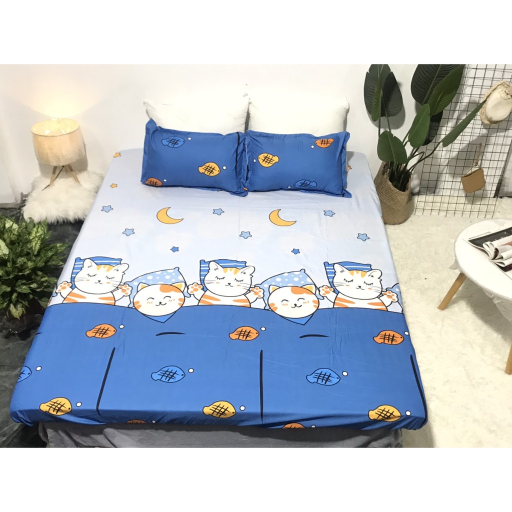 Set Ga Gối 3 Món Siêu Mềm Mịn Mèo Xanh JBN3