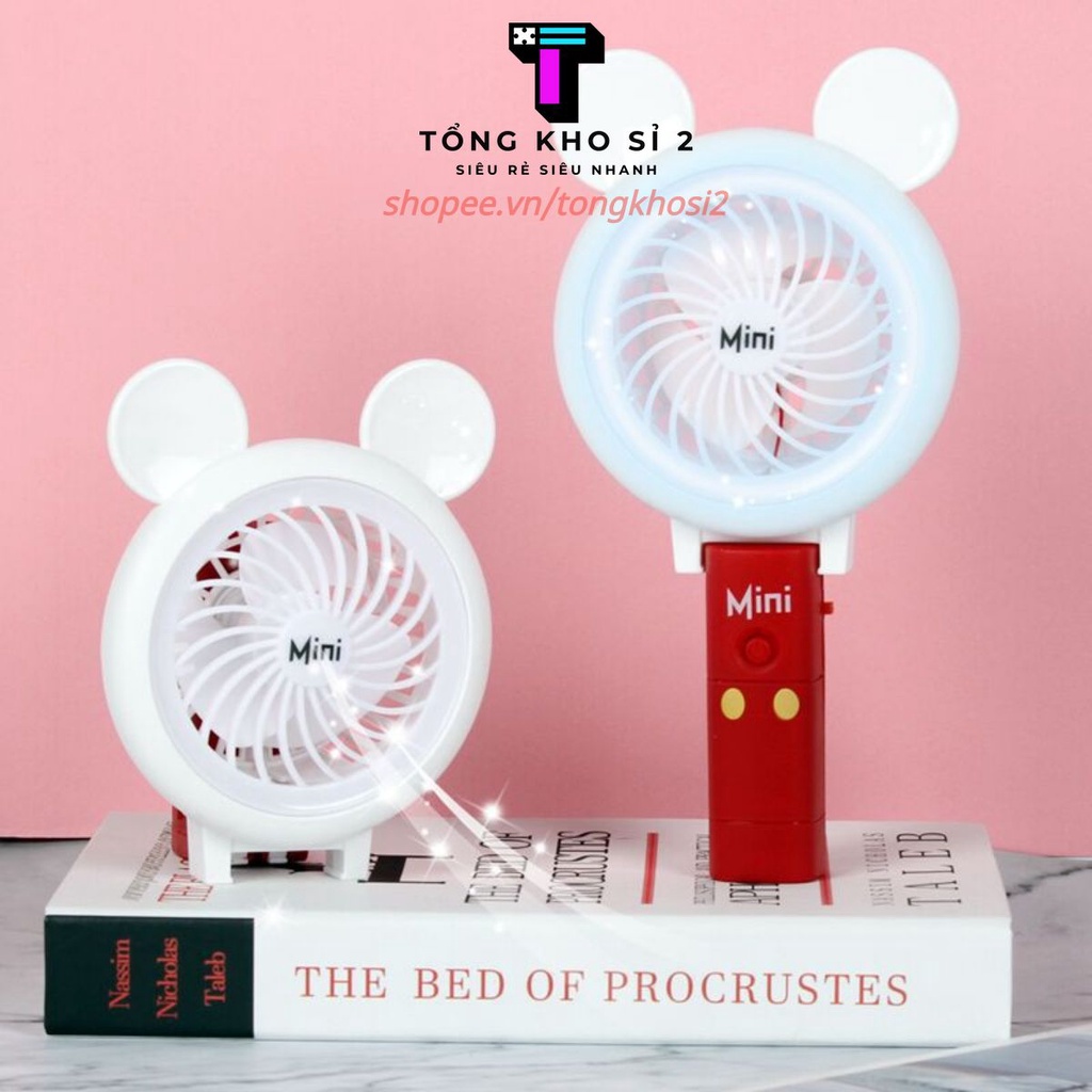 Quạt Tích Điện - Quạt mini cầm tay mickey có đèn led , gấp gọn được T2 - #quatminicamtay