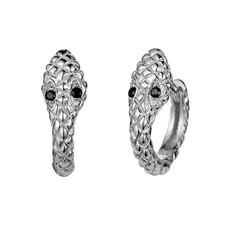 Khuyên Tai Hình Rắn Đen Đính Đá Zircon Phong Cách Punk Dành Cho Nữ