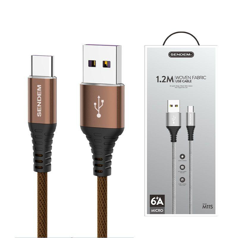Cáp dữ liệu Sendem M11S 6A  sạc nhanh, cáp vải chống rối chống gẫy gập, siêu bền 1M