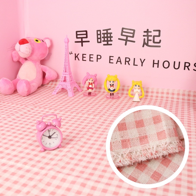 Vải Bố Vải Canvas Decor Trang Trí Làm Rèm Cửa Khăn Bàn Phông Chụp Ảnh Hoạ Tiết Caro Hồng Nhuyễn