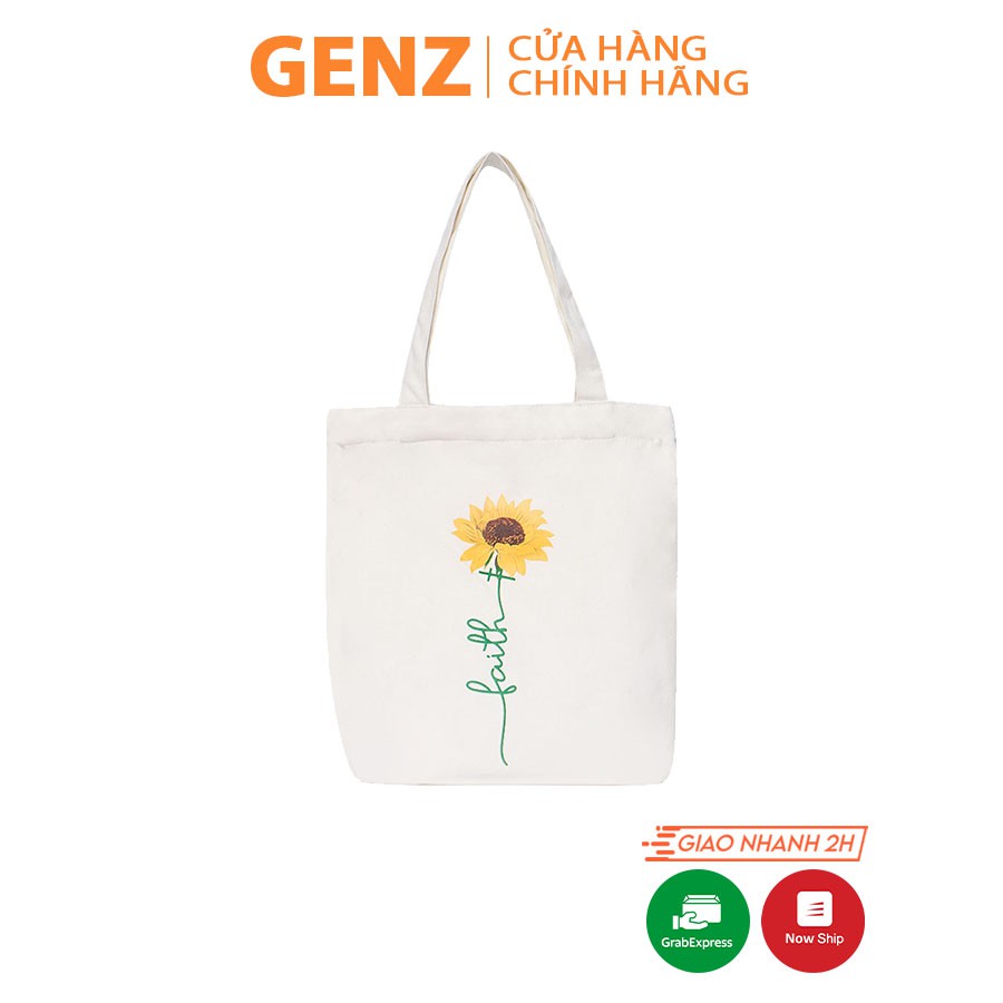 Túi tote GENZ vải canvas ulzzang unisex in hình Hoa Hướng Dương, vải bố mộc không nhuộm hóa chất -  | BigBuy360 - bigbuy360.vn