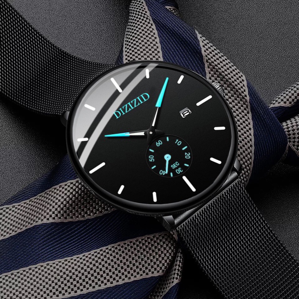 Đồng hồ nam chính hãng DIZIZID dây thép lụa đen Chạy Full 5 kim - Có lịch ngày - Thiết kế trẻ trung hiện đại DZZ89