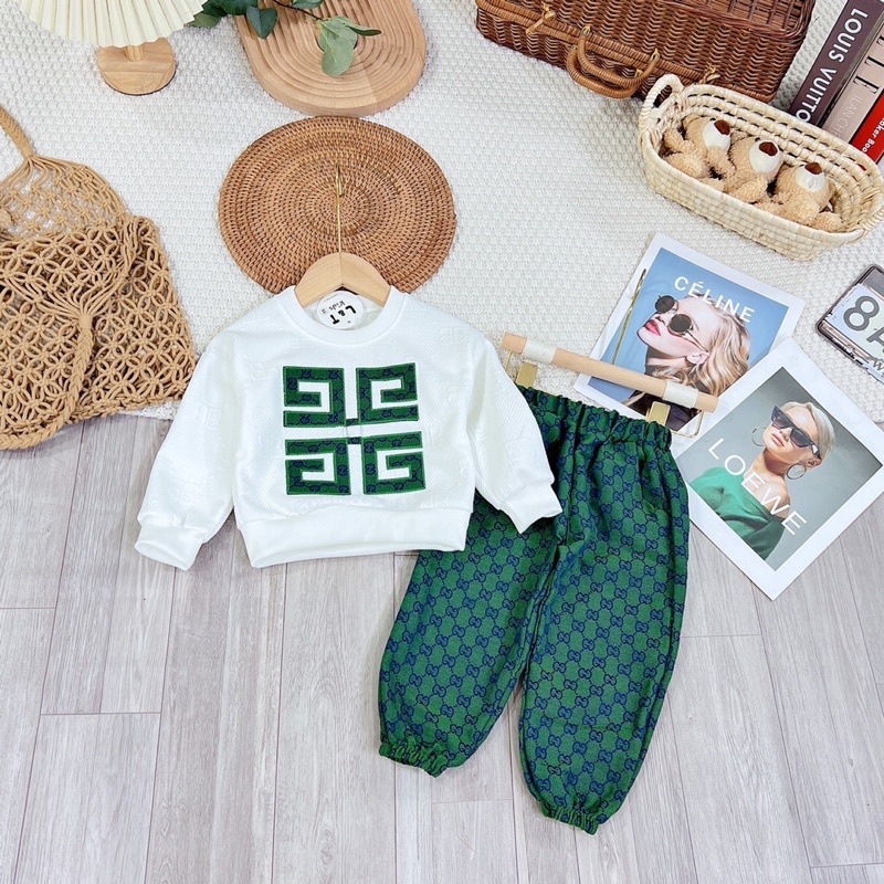 sét bộ quần áo dài tay thu đông gg vải xốp da cá cho bé trai(8-20kg)