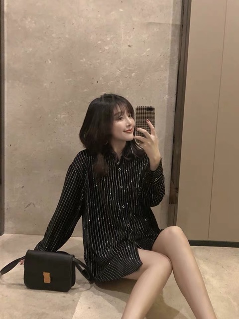 Áo sơmi nhung kim sa BlingBling oversize
