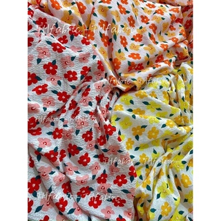 vải đũi xốp nhăn hoa 5 cánh to may váy áo