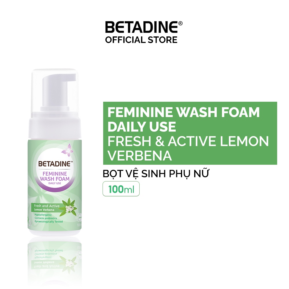 Bọt vệ sinh phụ nữ Betadine Feminine Wash Foam Daily Use Fresh &amp; Active Lemon Verbena 100ml