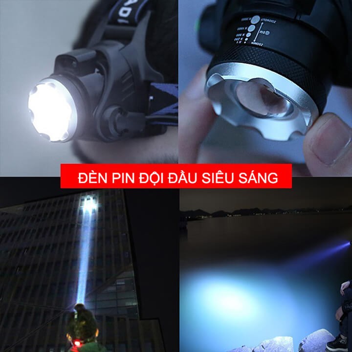 Đèn pin đội đầu siêu sáng chống nước 1 bóng Led có Zoom